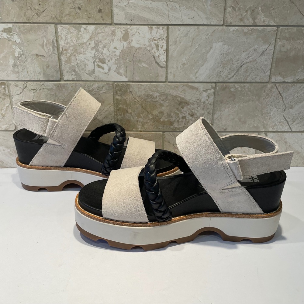 Sorel Joanie IV Slingback Wedge Sandal Sea Salt‎ Black Braided Platform Size 6.5 - Picture 4 of 8